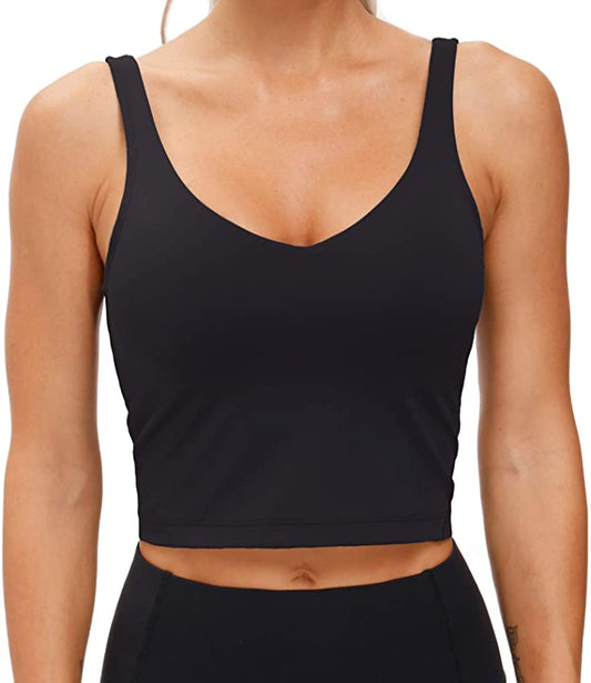 Women’s Longline Sports Bra Wirefree Padded Medium Support Yoga Bras Gym Running Workout Tank Tops